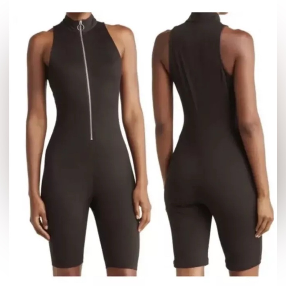 NWT Nicholas Paola Ribbed Sleeveless Jumpsuit Zip Front Black Size Small